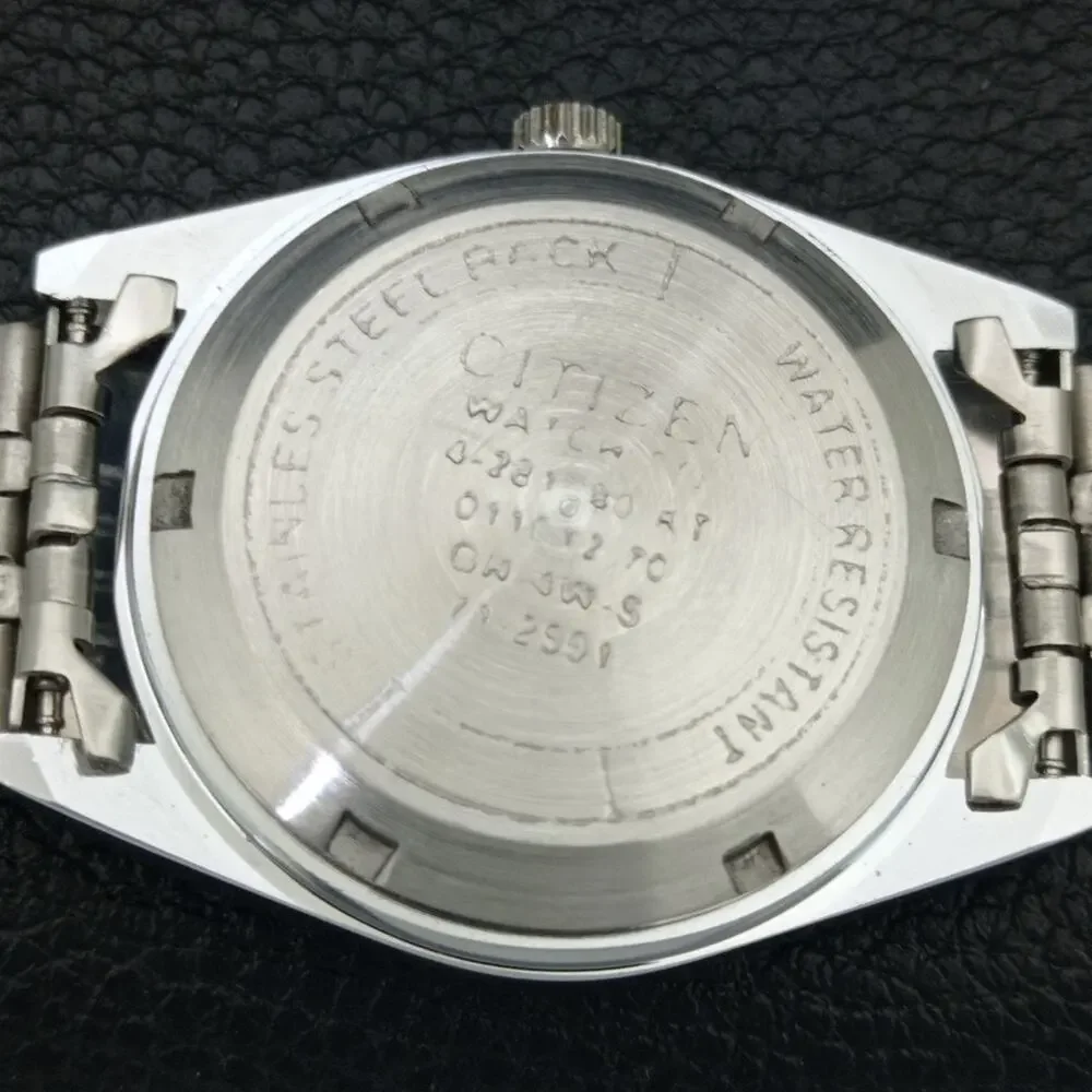 Vintage 1991 Citizen Automatic Mens Silver Watch W/daydate & Blue accents